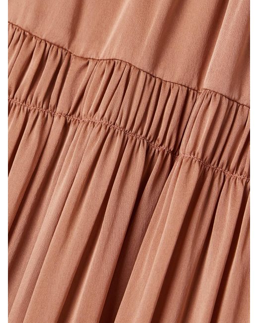 Ulla Johnson Brown Gaelle Tiered Gathered Silk Maxi Skirt