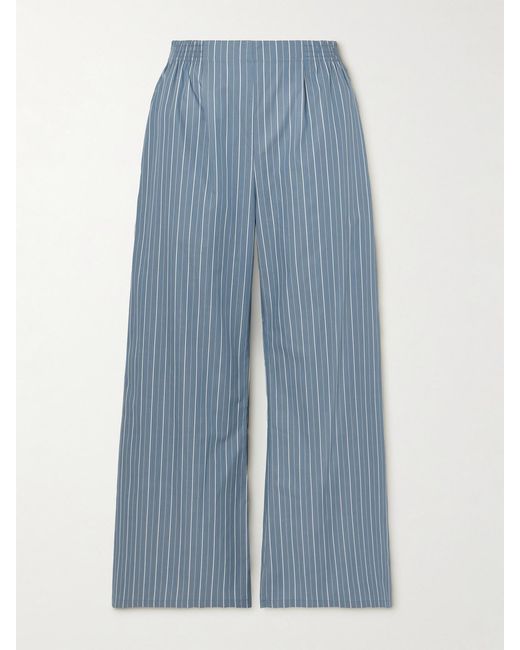 Leset Blue Yoshi Pinstriped Cotton-Blend Poplin Wide-Leg Pants