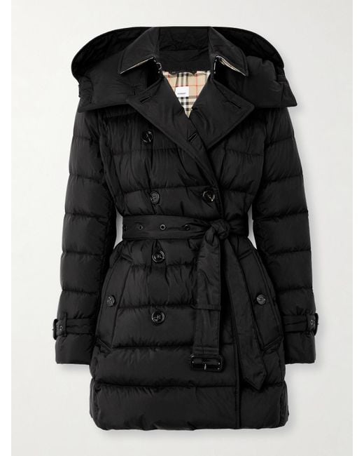 Burberry Black Hooded Belted Double-Breasted Quilted Shell Down Coat