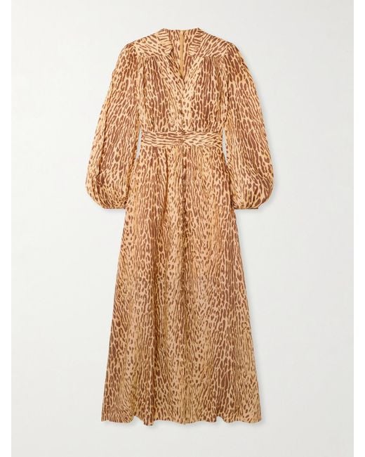 Zimmermann Natural Cascadian Leopard-Print Linen Maxi Dress