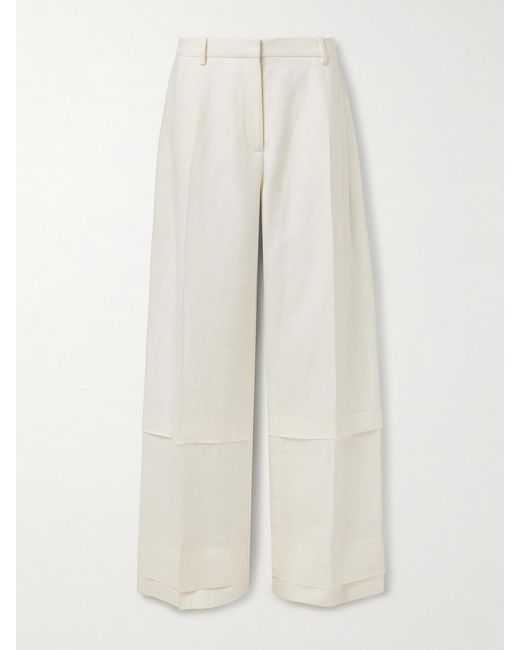Khaite White Linden Tiered Frayed Linen Pants