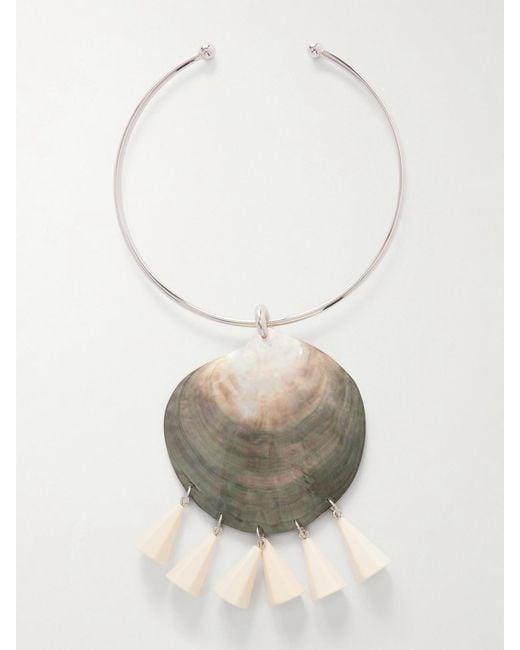 Julietta White Nacre Rhodium-Plated, Shell And Resin Necklace