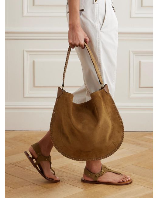 Isabel Marant Natural Oskan Schultertasche Aus Veloursleder Mit Details Im Überwendlichstich