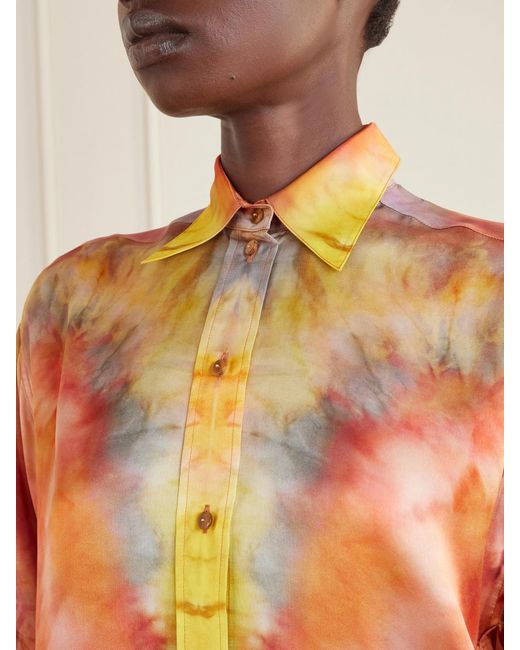 Zimmermann Orange Alchemy Tie-Dye Silk-Satin Shirt