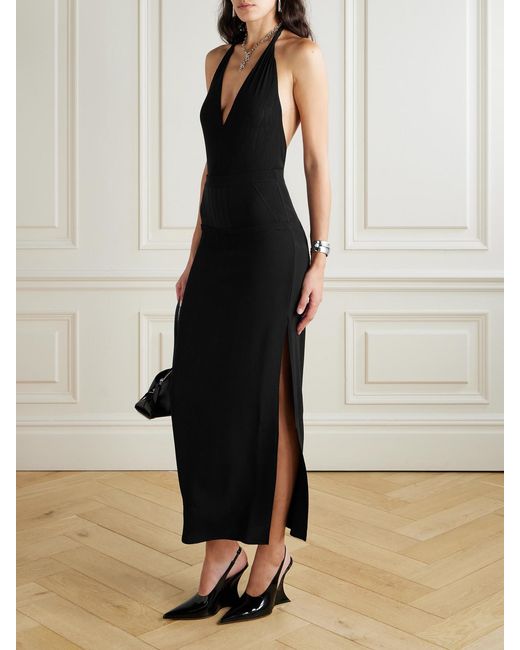The Attico Black Jersey Halterneck Midi Dress