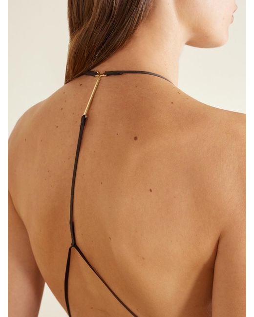 Tom Ford Brown Peach-Feel Silk Satin Halterneck Evening Dress