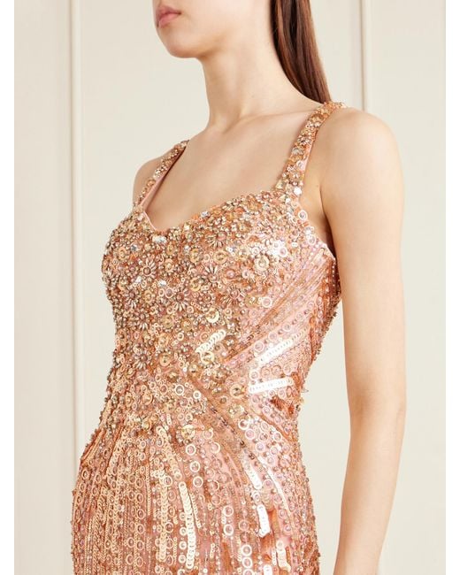 Jenny Packham White Da Vinci Crystal-Embellished Sequined Tulle Gown