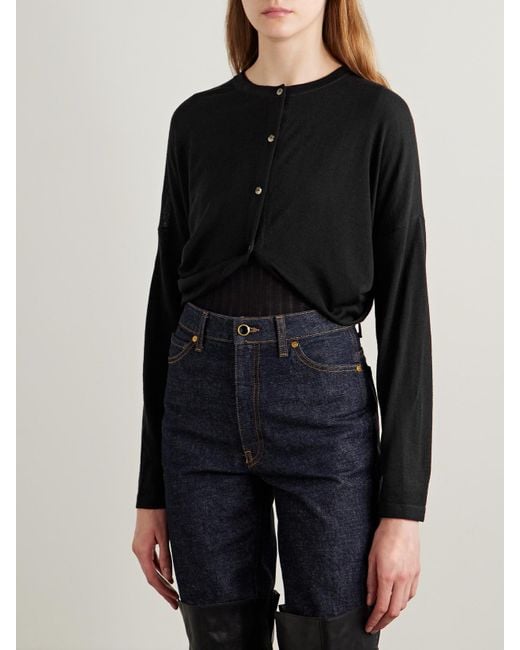 Khaite Black Finn Cropped Merino Wool Cardigan