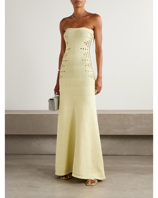 DIOTIMA White Mavis Strapless Pointelle-Knit Cotton-Blend Maxi Dress