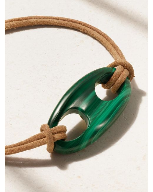 Jenna Blake Green 18-Karat Malachite And Suede Bracelet