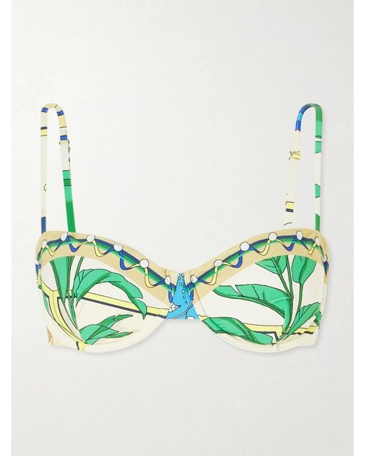 Tory Burch Green Printed Bikini Top
