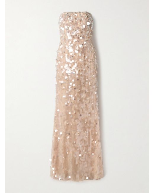 Carolina Herrera Natural Strapless Embellished Tulle Gown