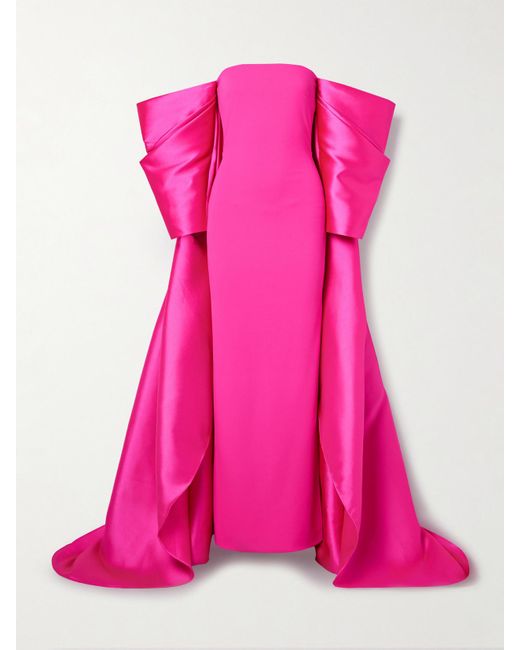 Solace London Pink Kyla Cape-Effect Off-The-Shoulder Crepe And Satin-Twill Gown