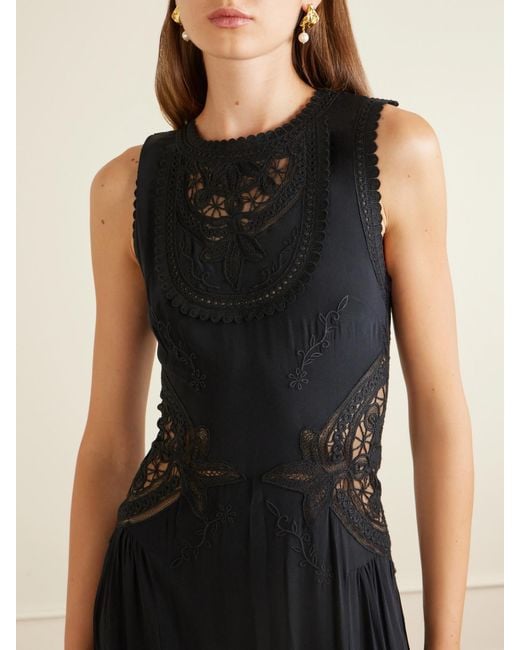 Ulla Johnson Blue Florence Embroidered Tulle And Silk Crepe De Chine Gown