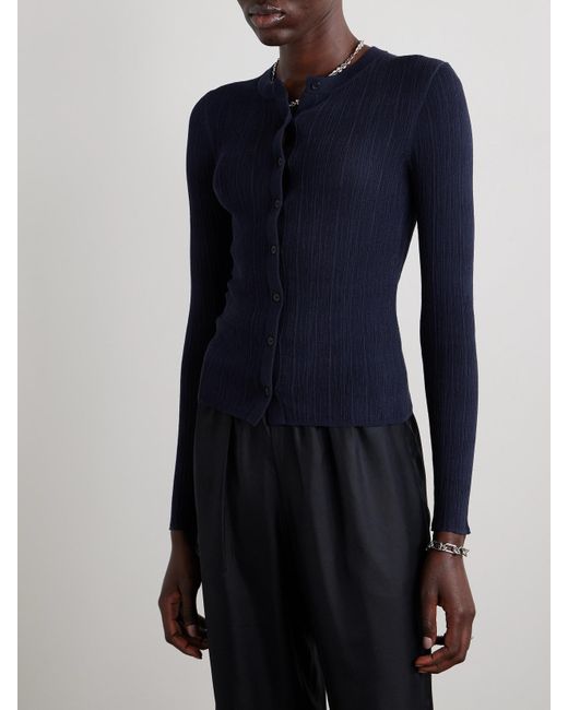 A.L.C. Fisher Ribbed Cotton-blend Cardigan in Blue
