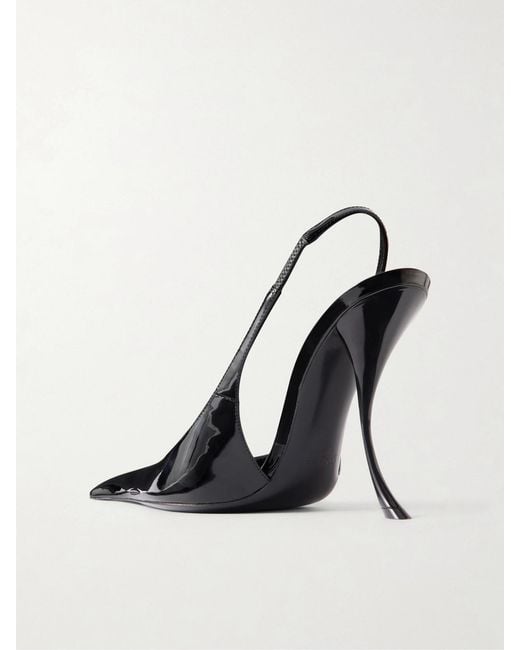 Saint Laurent White Apolline Patent-Leather Slingback Pumps