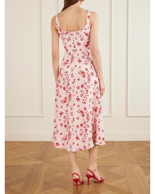 Emilia Wickstead Pink Verena Ruched Floral-Print Silk Midi Dress