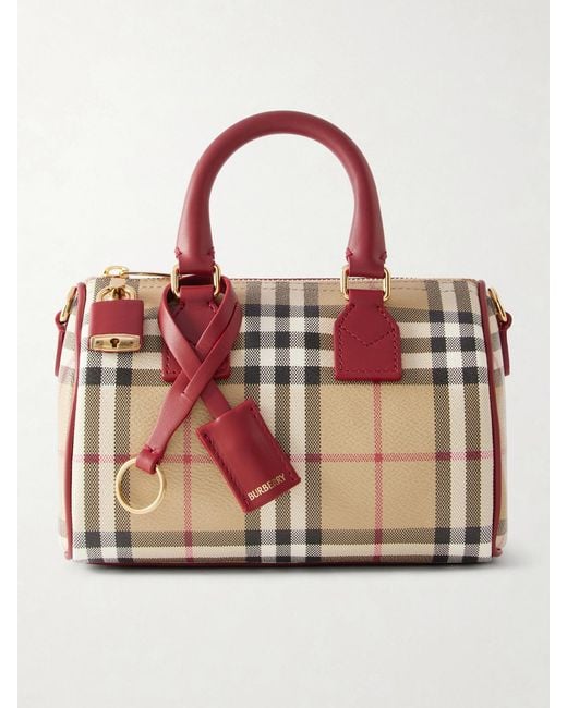 Burberry Pink Mini Bowling Leather-Trimmed Checked Tote