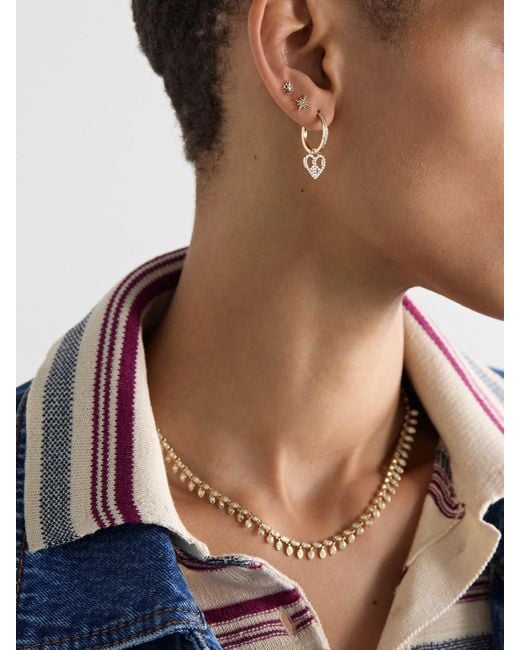 Sydney Evan Natural Peace Love 14-Karat Diamond Hoop Earrings