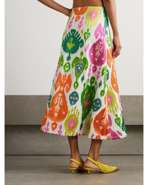 Marta Ferri Green Santorini Embroidered Woven Maxi Skirt