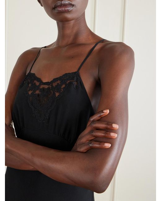 Chloé Black Lace-Trimmed Silk Crepe De Chine Midi Dress