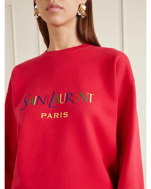 Saint Laurent Logo-Embroidered Cotton-Fleece Sweatshirt