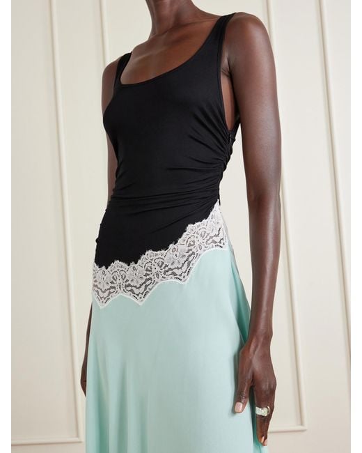 Christopher Esber Blue Cutaway Asymmetric Lace-Trimmed Ruched Stretch-Jersey And Crepe Dress