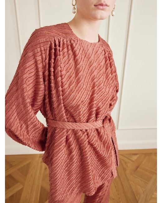 Giuliva Heritage Pink Tea Belted Frayed Silk Blouse