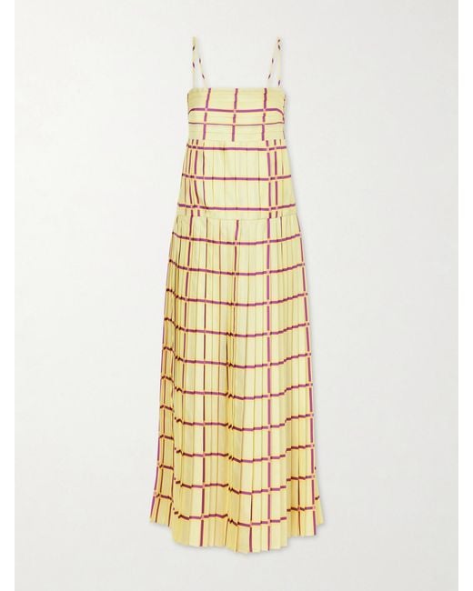Emilia Wickstead Metallic Agata Checked Silk-Twill Midi Dress