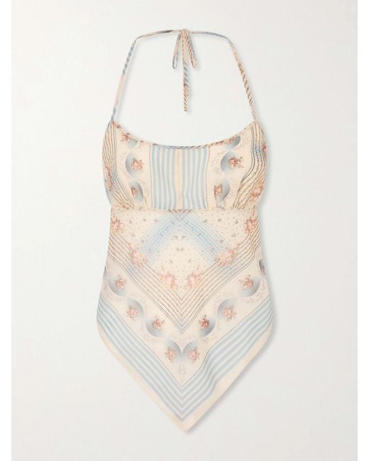 Anna Sui White Apron Printed Chiffon Halterneck Top