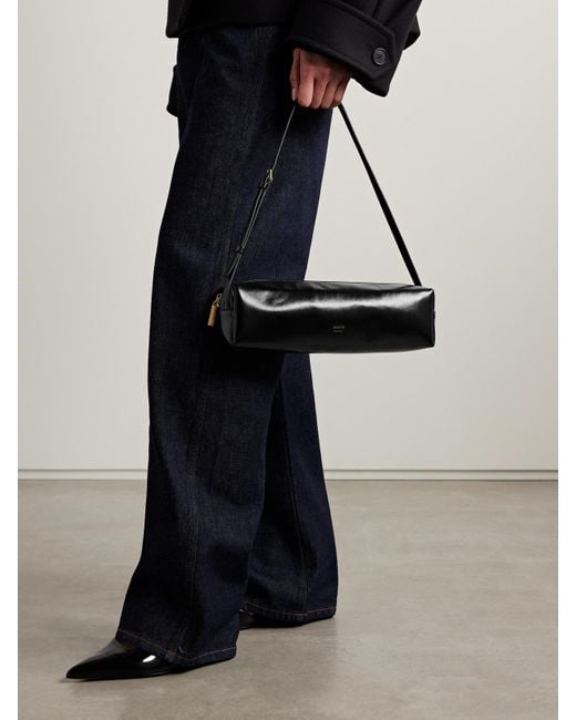 Khaite Black Kye Glossed-Leather Shoulder Bag
