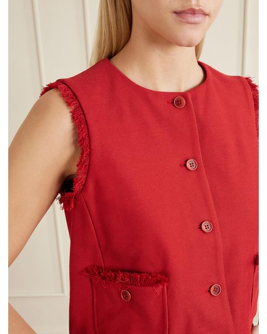Max Mara Red Frayed Cotton-Twill Vest