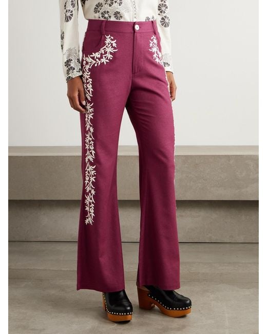 Alix Of Bohemia Bunny Canyon Embroidered Silk Flared Pants