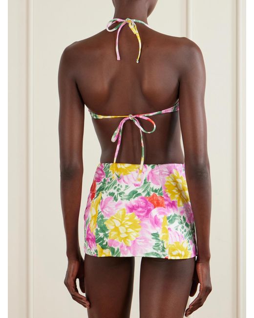 Chloé Multicolor Floral-Print Halterneck Bikini Top