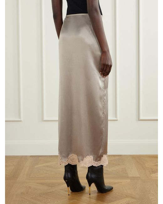 Valentino Garavani White Lace-Trimmed Silk-Satin Midi Skirt