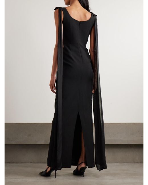 The New Arrivals Ilkyaz Ozel Black Morticia Robe Aus Cady Mit Besätzen Aus Seiden-Voile Und Schleifen