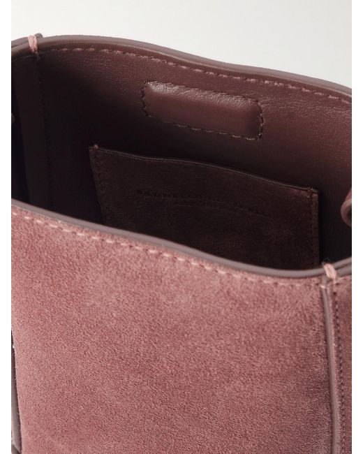 Brunello Cucinelli Pink Embellished Leather-Trimmed Suede Pouch