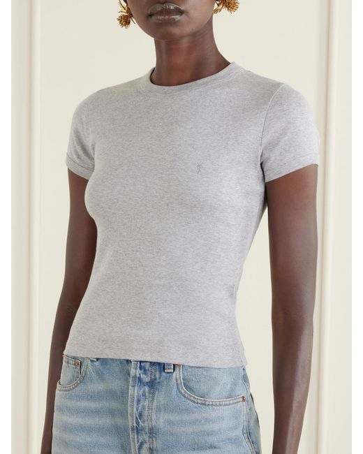 Saint Laurent Gray Cropped Jersey T-Shirt