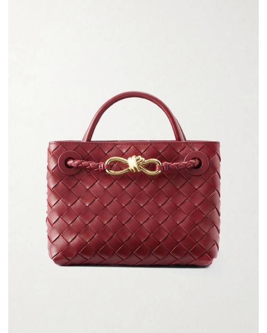 Bottega Veneta Red Mini Andiamo Intrecciato Leather Tote
