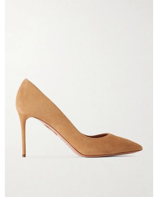 Aquazzura White Purist 85 Suede Pumps