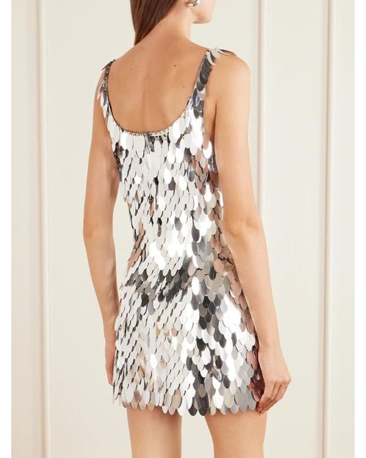 Rabanne White Sequined-Tone Chainmail Mini Dress