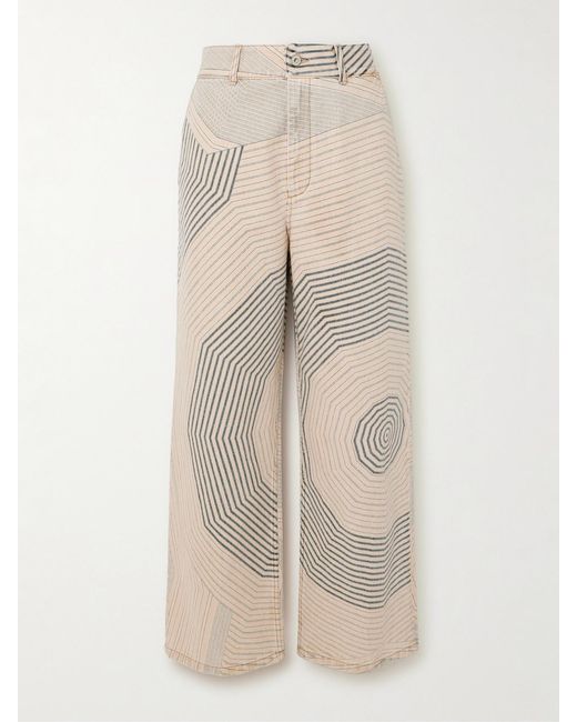 Loewe Natural Paula's Ibiza Leather-Trimmed Printed Straight-Leg Jeans