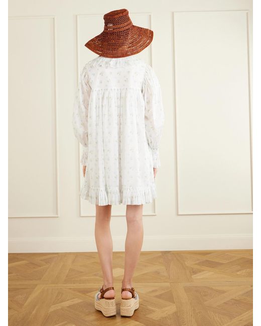 Chloé White Ruffled Floral-Print Cotton-Voile Mini Dress