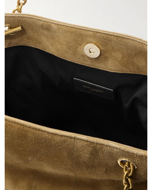 Saint Laurent Natural Jamie Schultertasche Aus Gestepptem Veloursleder Mit Lederbesätzen Und Applikation