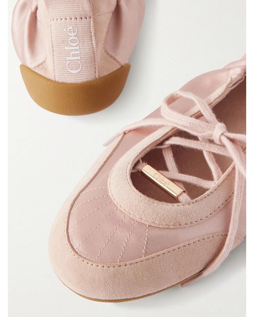 Chloé Pink Kick Suede-Trimmed Satin Sneakers