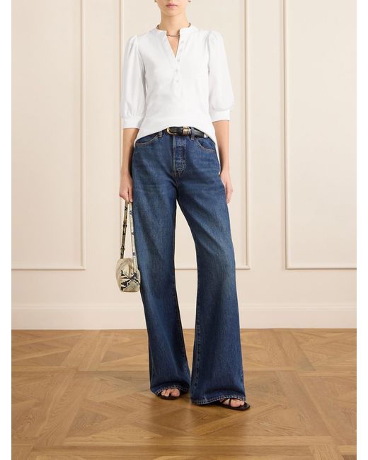 Veronica Beard White Coralee Poplin And Ribbed Stretch-Pima Cotton-Jersey Top