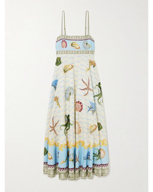 Robe Midi En Lin Imprimé À Smocks Bath House X Sam Pauletto ALÉMAIS en coloris White