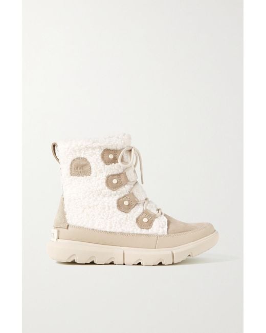 Sorel Explorer Ii Joan Cozy Faux Shearling And Suede Ankle Boots Lyst