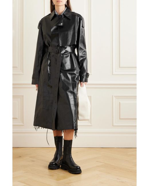 Mackage Black Adriana Double-Breasted Belted Leather Trench Coat