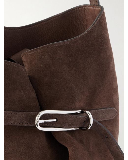 Liffner Brown Buckled Suede Bucket Bag